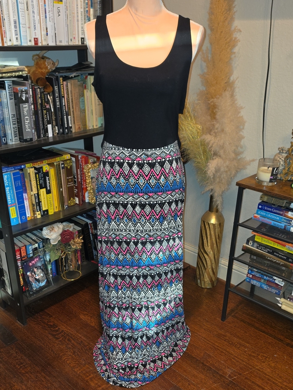 GILLI Black Multicolor Geometric Tribal Print Sleeveless Maxi Dress Size XL